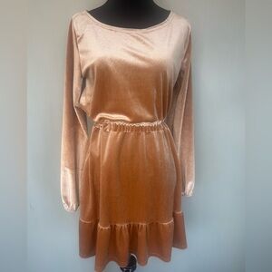 Velvet Tan Dress, Long Sleeve, Size Small